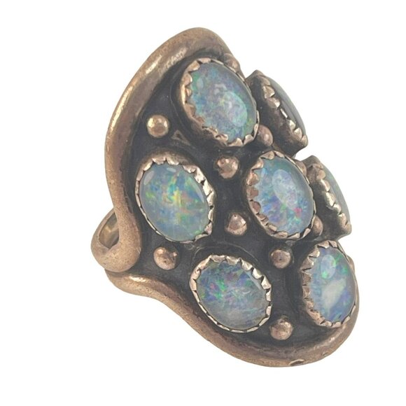 Navajo Nakai Opal Cluster Ring Size 8 Sterling Silver Signed Native American, Fi - Picture 1 of 8